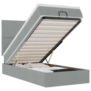 Bed poef met matras en LED's stof 80×200 cm lichtgrijs Bed poef met matras en LED's stof 80×200 cm lichtgrijs