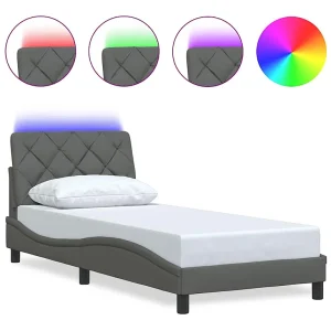 Bedframe met LED zonder matras 90×200 cm stof donkergrijs Bedframe met LED zonder matras 90×200 cm stof donkergrijs