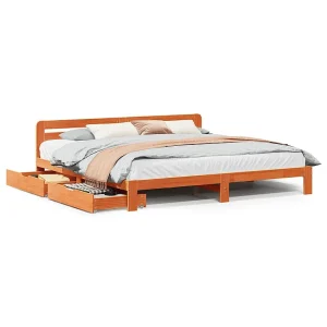 Bedframe zonder matras massief grenenhout wasbruin 200×200 cm