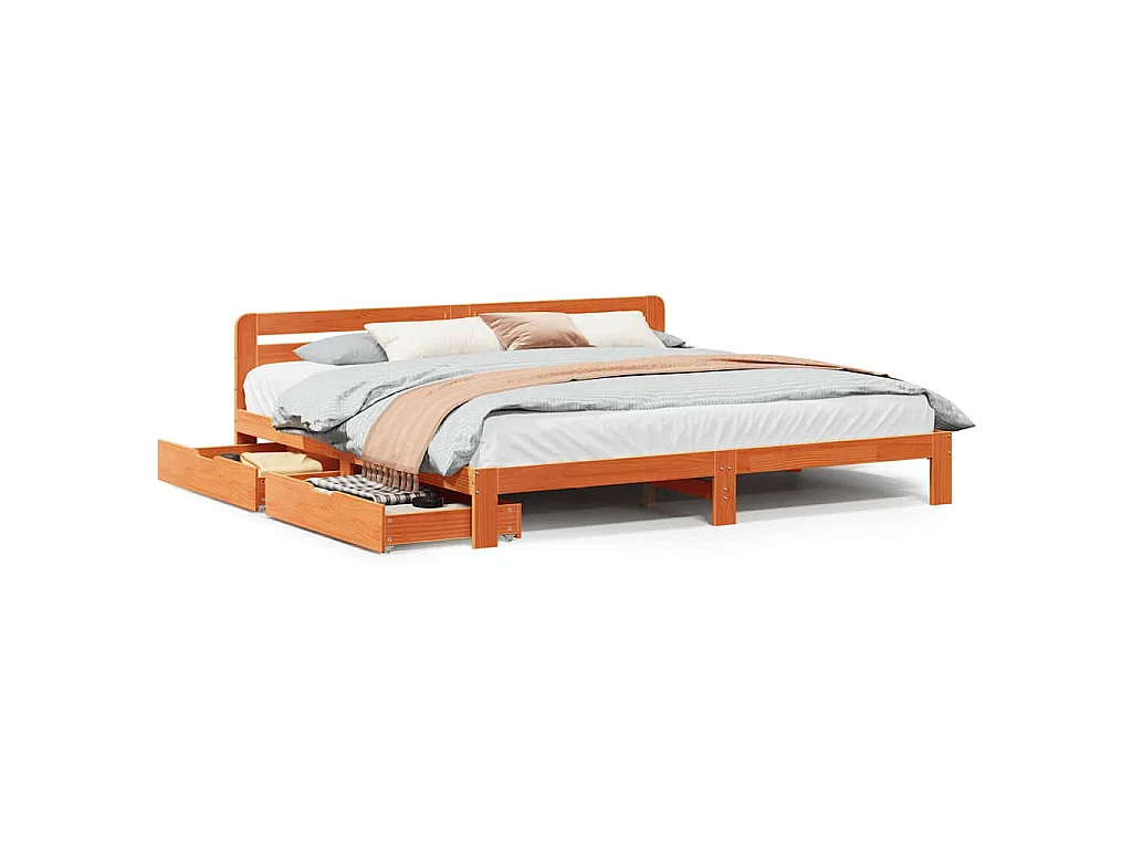 Bedframe zonder matras massief grenenhout wasbruin 200x200 cm
