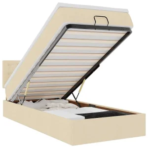 Bed met matras 90×200 cm stof crèmekleurig
