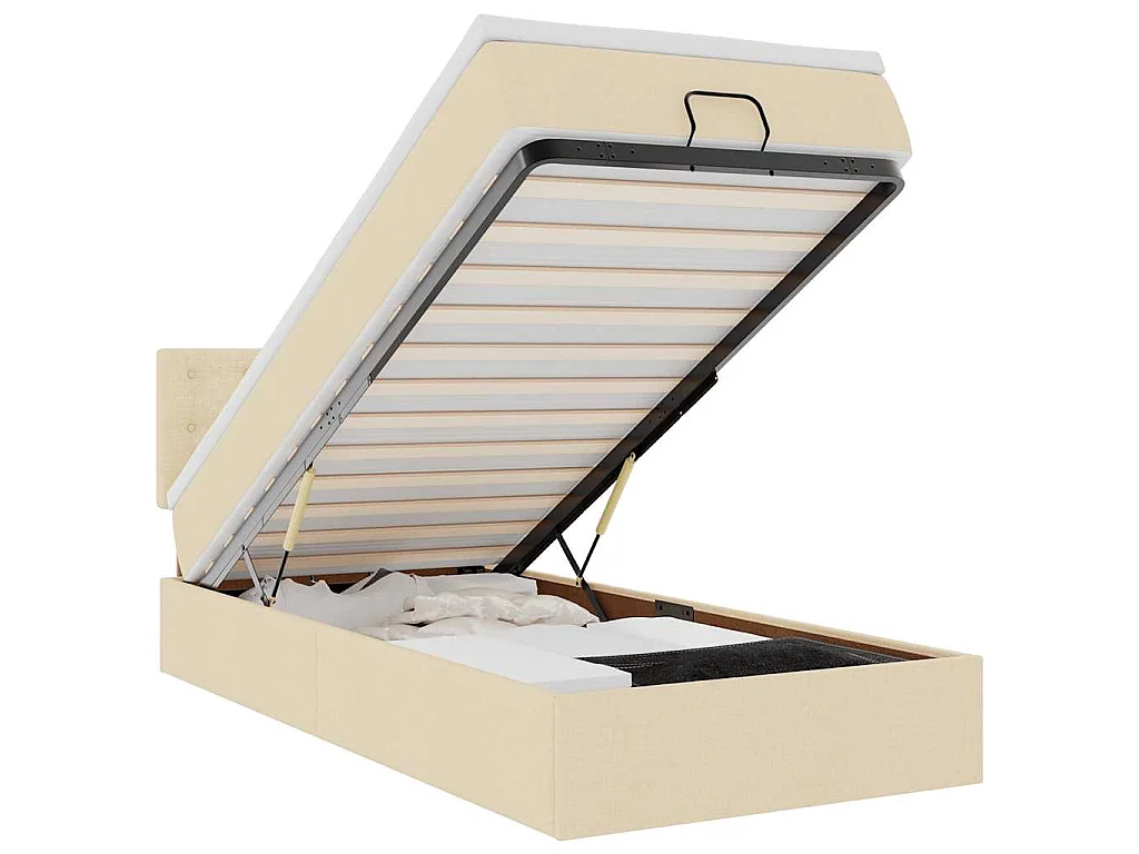 Bed met matras 90x200 cm stof crèmekleurig