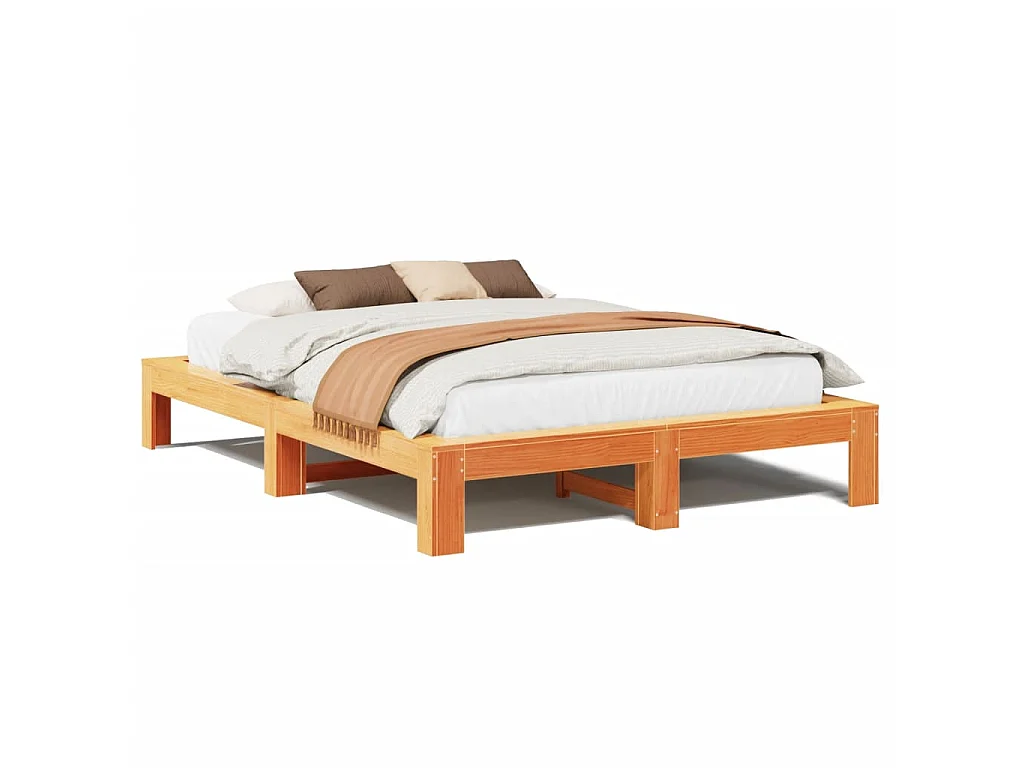 Bed met matras massief grenenhout wasbruin 140x190 cm