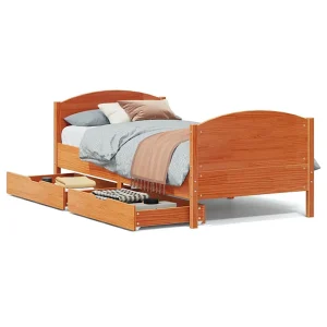 Bedframe zonder matras massief grenenhout wasbruin 90×200 cm Bedframe zonder matras massief grenenhout wasbruin 90×200 cm