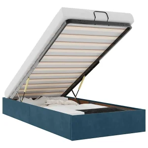 Bedframe zonder matras 90×190 cm fluweel donkerblauw Bedframe zonder matras 90×190 cm fluweel donkerblauw