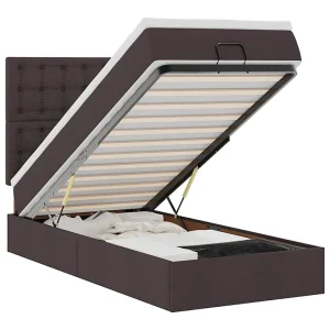 Bed met matras 100×200 cm stof donkerbruin