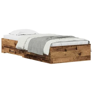 Bedframe met lade met opslag Oud Hout 100 x 200 cm Bewerkt hout Bedframe met lade met opslag Oud Hout 100 x 200 cm Bewerkt hout