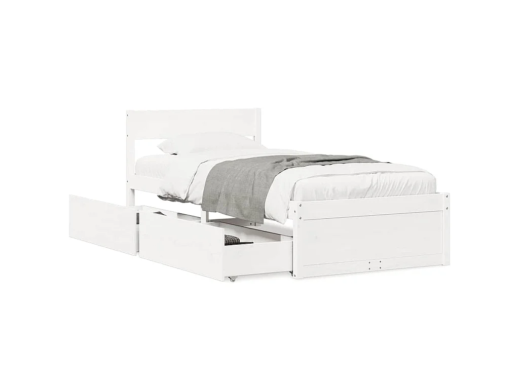 Bedframe zonder matras massief grenenhout wit 75x190 cm