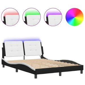Bedframe met LED zonder matras "Zadar" zwart en wit 140×190 cm Bedframe met LED zonder matras "Zadar" zwart en wit 140×190 cm