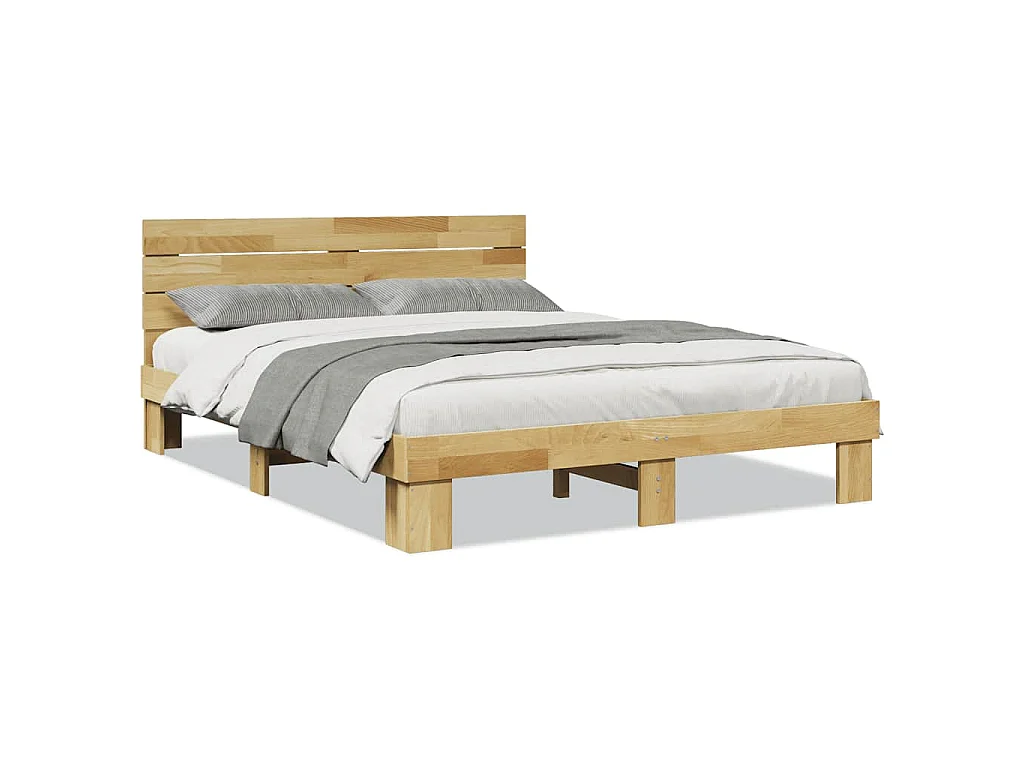Bedframe hoofdeinde zonder matras 135x190 cm massief hout eiken