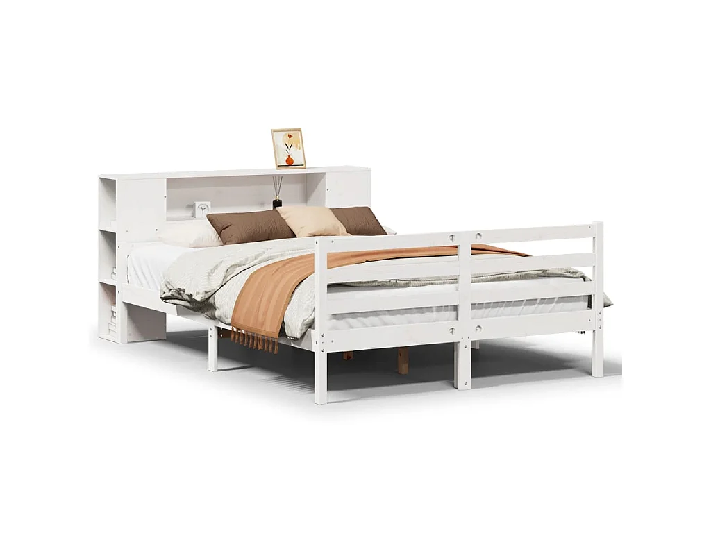 Bed met boekenkast zonder matras grenenhout wit 135x190 cm