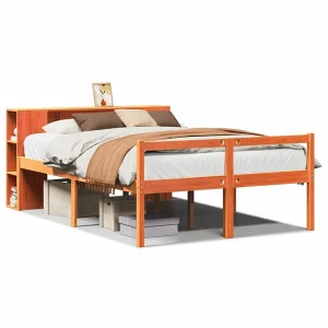 Bed met boekenkast zonder matras hout wasbruin 150×200 cm Bed met boekenkast zonder matras hout wasbruin 150×200 cm