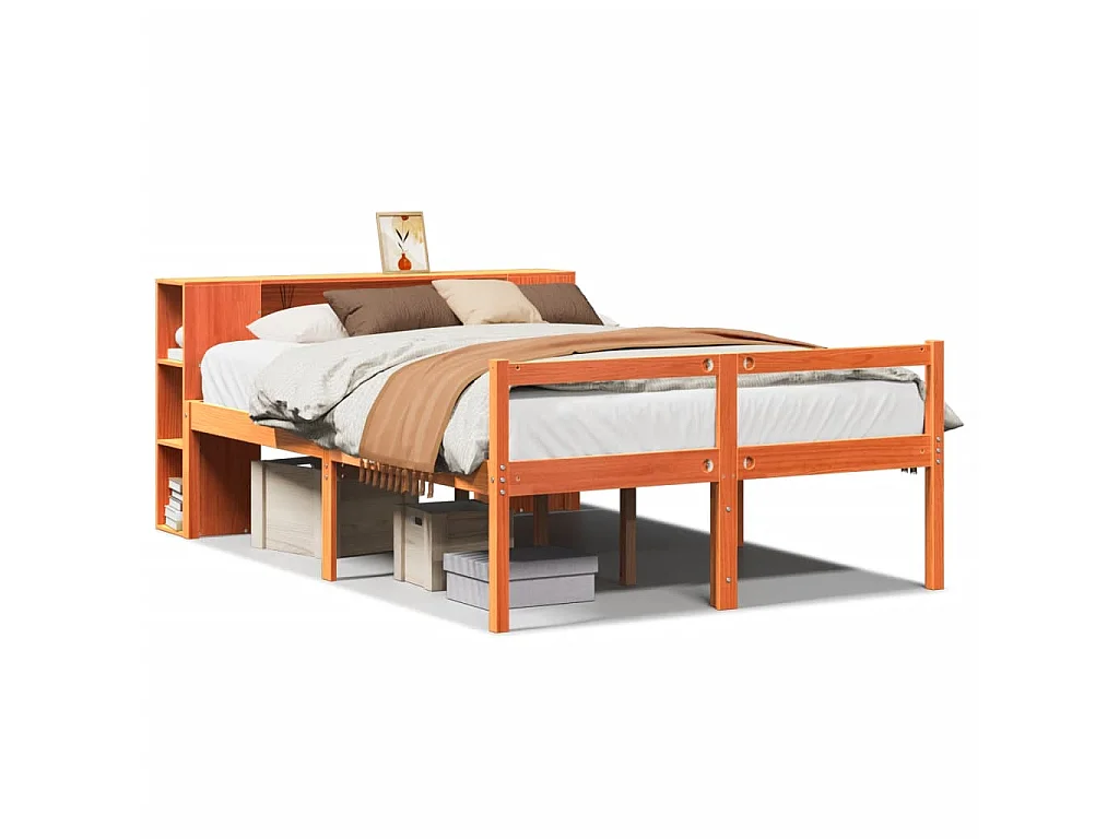 Bed met boekenkast zonder matras hout wasbruin 150x200 cm