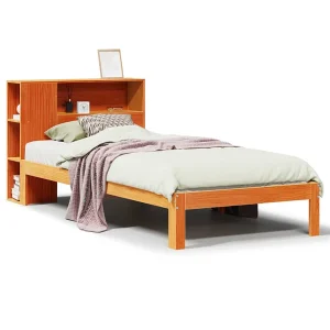 Bed met boekenkast zonder matras grenenhout wasbruin 100×200 cm Bed met boekenkast zonder matras grenenhout wasbruin 100×200 cm