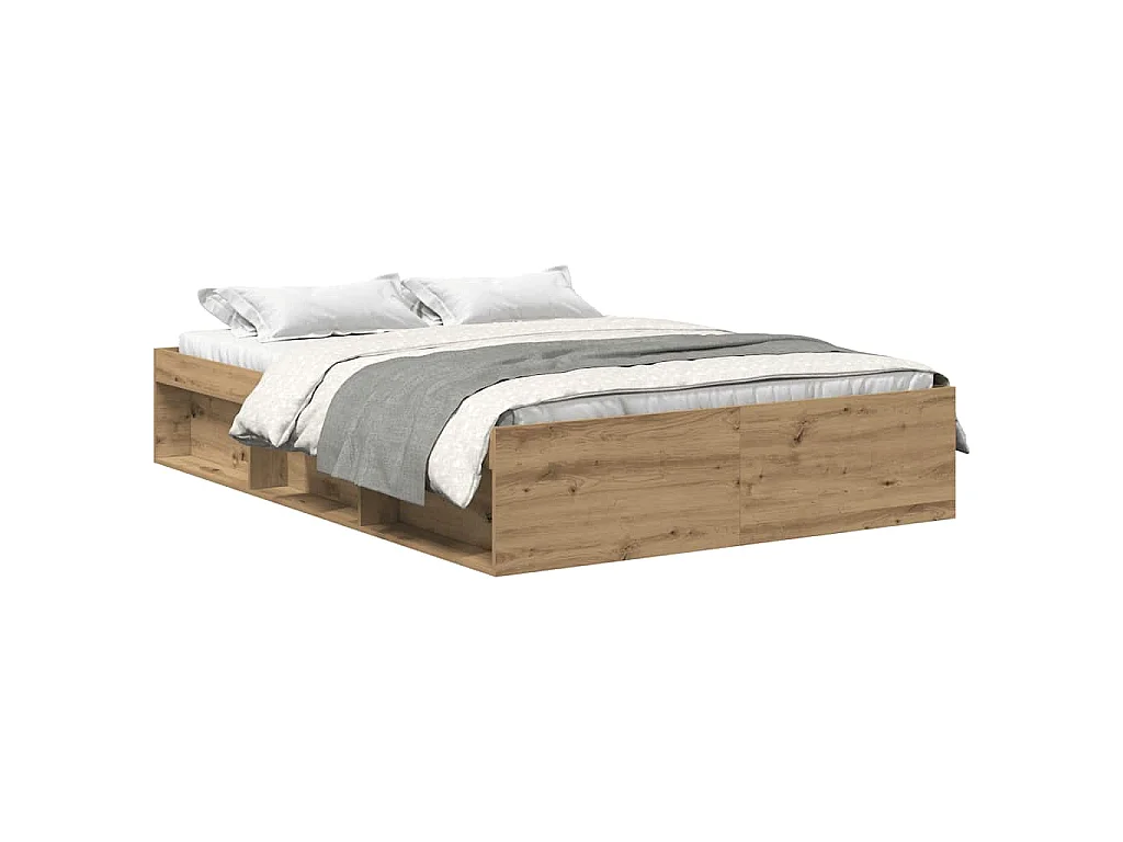 Bedframe zonder matras bewerkt hout artisanaal eikenkleurig