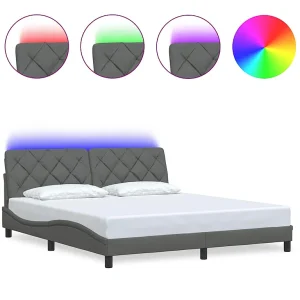 Bedframe met LED zonder matras 180×200 cm stof donkergrijs Bedframe met LED zonder matras 180×200 cm stof donkergrijs