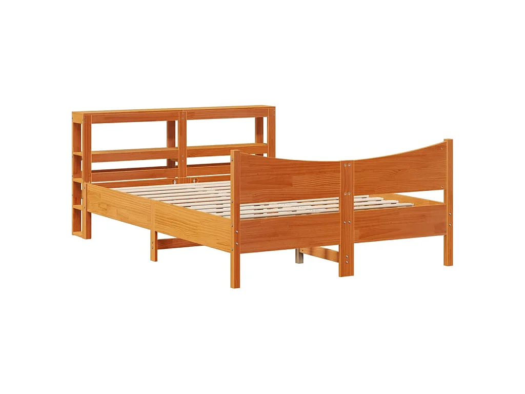 Bedframe met hoofdbord massief grenenhout wasbruin 120x200 cm