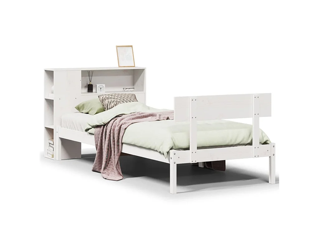 Bed met boekenkast zonder matras grenenhout wit 75x190 cm