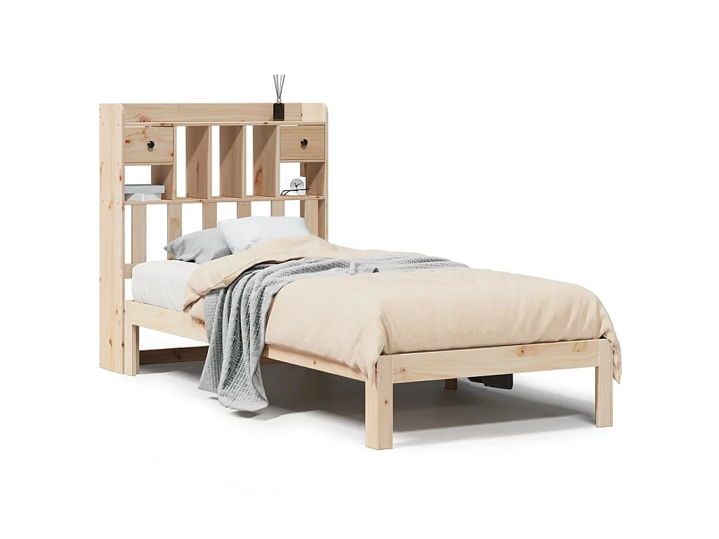 Bed met boekenkast zonder matras massief grenenhout 90x190 cm