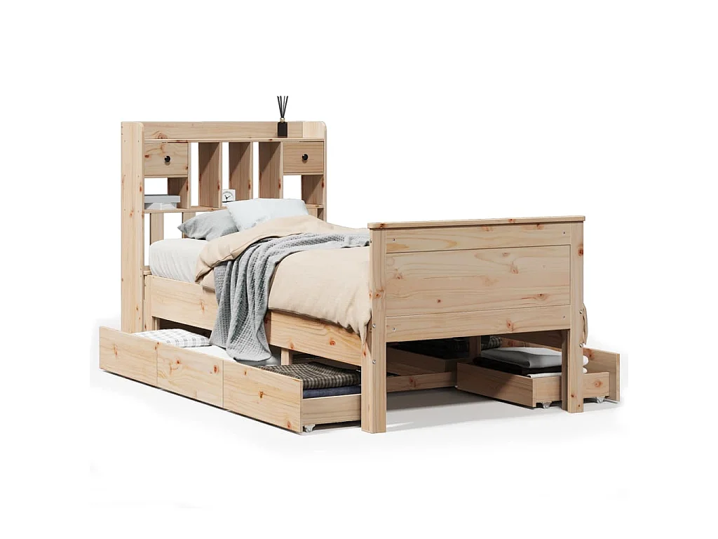 Bed met boekenkast zonder matras massief grenenhout 75x190 cm