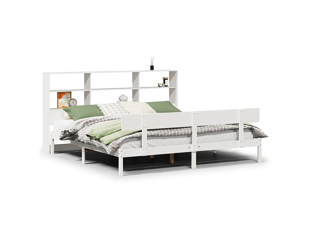 Bed met boekenkast zonder matras grenenhout wit 180x200 cm