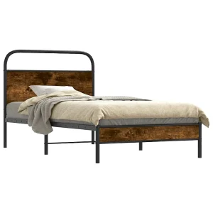 Bedframe zonder matras bewerkt hout gerookt eiken 100×200 cm Bedframe zonder matras bewerkt hout gerookt eiken 100×200 cm