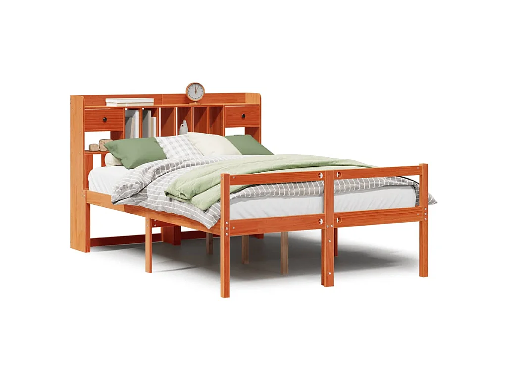 Bed met boekenkast zonder matras grenenhout wasbruin 160x200 cm