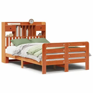 Bed met boekenkast zonder matras grenenhout wasbruin 135×190 cm Bed met boekenkast zonder matras grenenhout wasbruin 135×190 cm