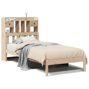 Bed met boekenkast zonder matras massief grenenhout 90×190 cm