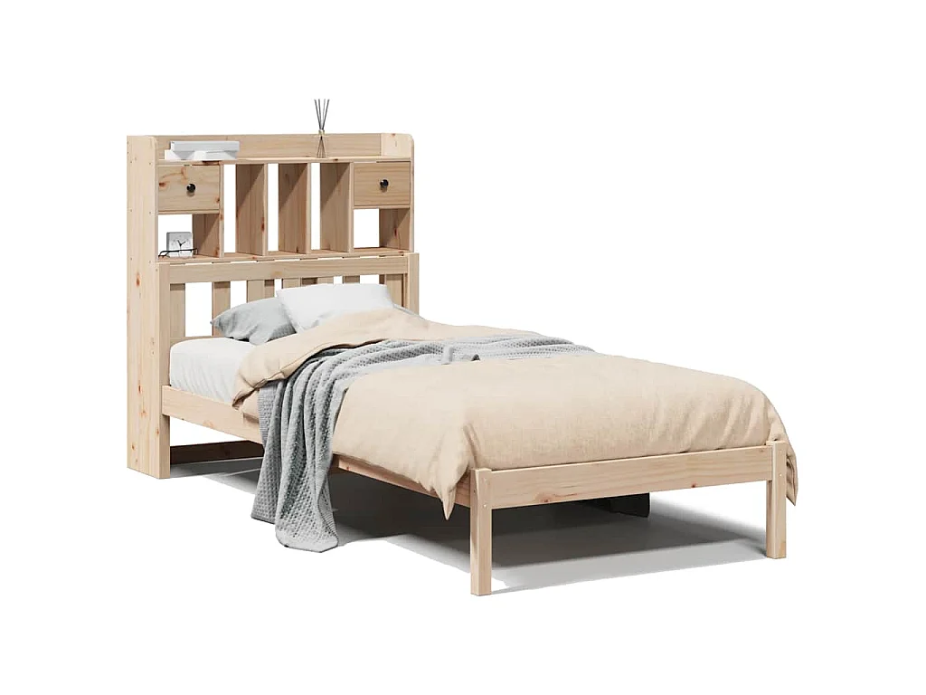 Bed met boekenkast zonder matras massief grenenhout 90x190 cm