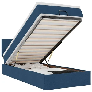 Bed poef met matras en LED's 90×200 cm stof blauw Bed poef met matras en LED's 90×200 cm stof blauw