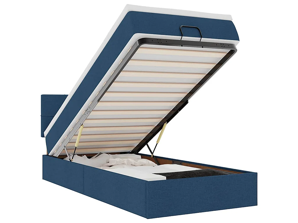 Bed poef met matras en LED's 90x200 cm stof blauw