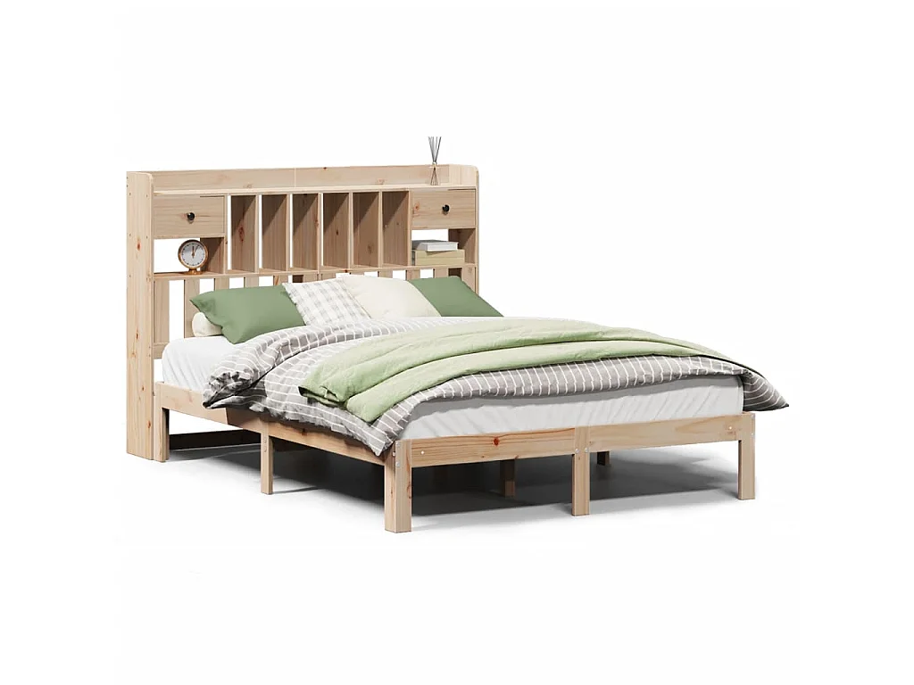 Bed met boekenkast zonder matras massief grenenhout 140x200 cm