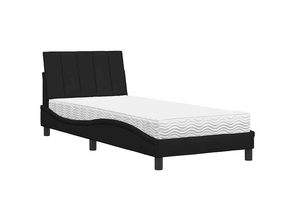 Bed met matras "Hanko" stof zwart 90x190 cm