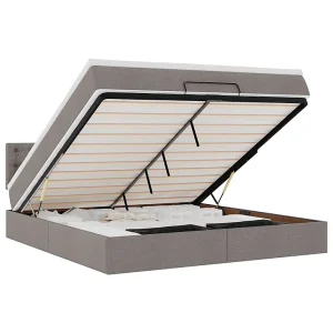 Bed poef met matras en LED's 180×200 cm stof taupe