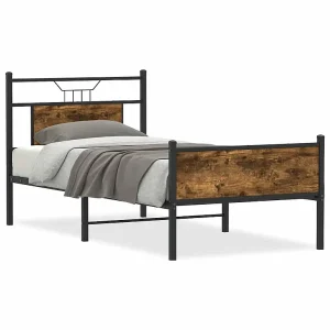 Bedframe zonder matras hout gerookt eikenkleurig 90×200 cm Bedframe zonder matras hout gerookt eikenkleurig 90×200 cm
