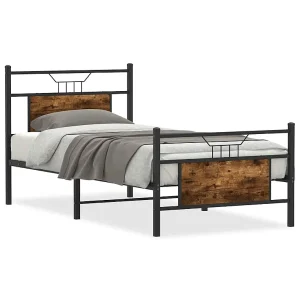 Bedframe zonder matras hout gerookt eikenkleurig 90×190 cm Bedframe zonder matras hout gerookt eikenkleurig 90×190 cm