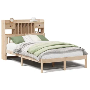 Bed met boekenkast zonder matras massief grenenhout 135×190 cm