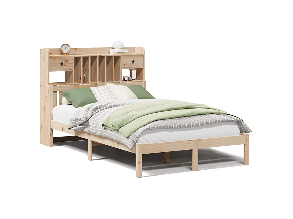 Bed met boekenkast zonder matras massief grenenhout 135x190 cm