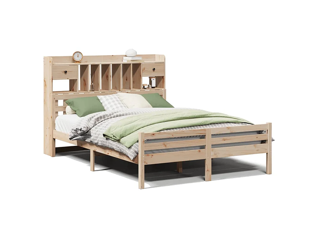 Bed met boekenkast zonder matras massief grenenhout 140x190 cm
