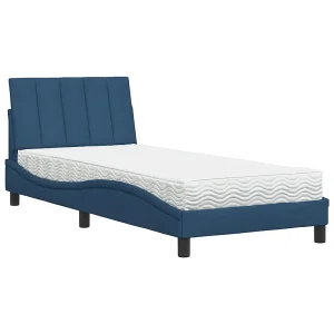 Bed met matras "Hanko" stof blauw 90×200 cm