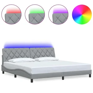 Bedframe met LED zonder matras stof 200×200 cm lichtgrijs Bedframe met LED zonder matras stof 200×200 cm lichtgrijs