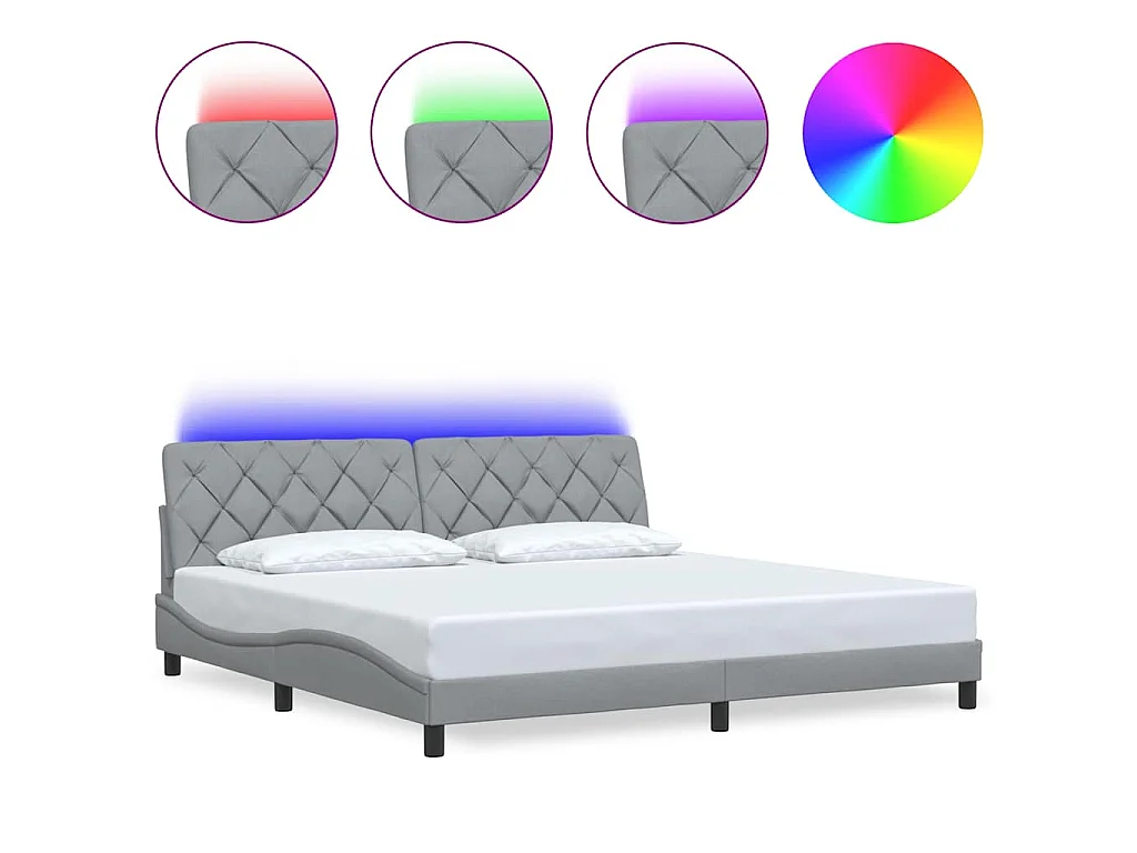 Bedframe met LED zonder matras stof 200x200 cm lichtgrijs