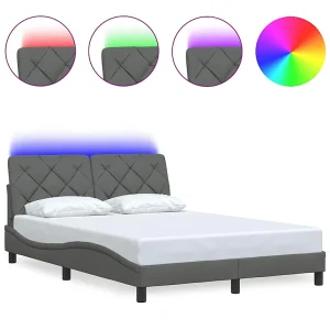 Bedframe met LED zonder matras 140×190 cm stof donkergrijs