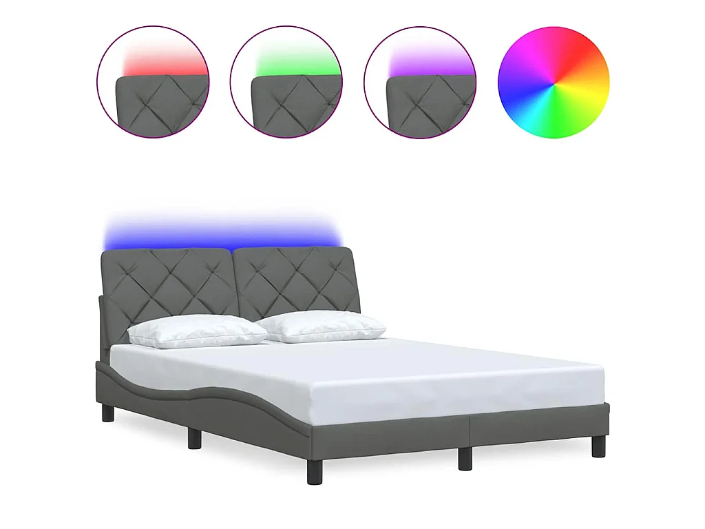 Bedframe met LED zonder matras 140x190 cm stof donkergrijs
