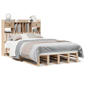 Bed met boekenkast zonder matras massief grenenhout 135×190 cm
