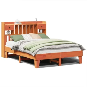 Bedframe zonder matras massief grenenhout wasbruin 150×200 cm
