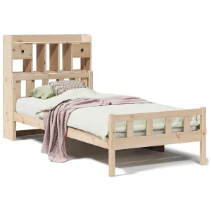 Bed met boekenkast zonder matras massief grenenhout 90×190 cm