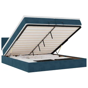 Bed poef met matrassen en leds 200×200 cm fluweel donkerblauw Bed poef met matrassen en leds 200×200 cm fluweel donkerblauw