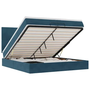 Bed poef met matrassen en leds 200×200 cm fluweel donkerblauw Bed poef met matrassen en leds 200×200 cm fluweel donkerblauw
